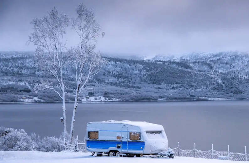 travel trailer in winter