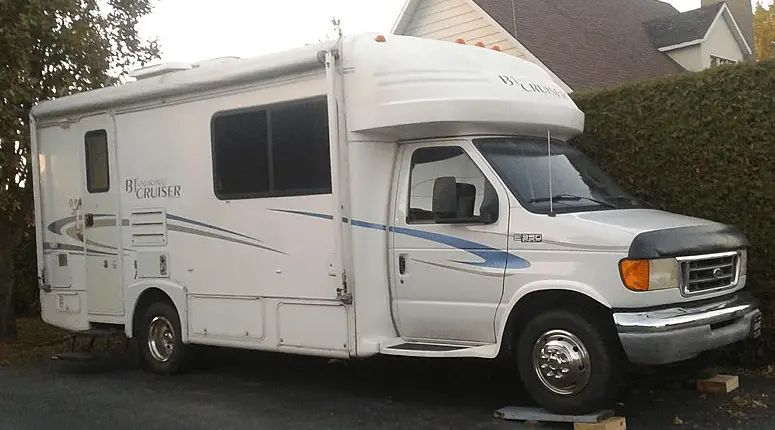 a rv using home made wooden leveling blocks