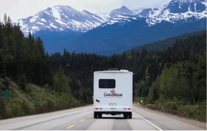 an rv being driven on road