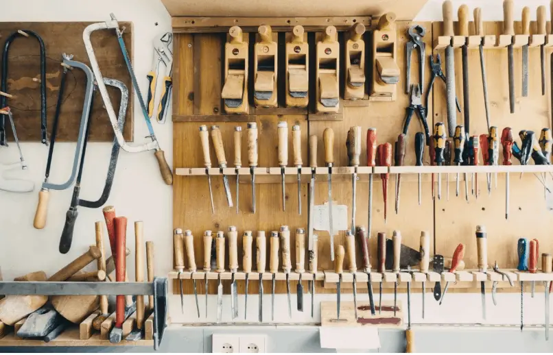 set of tools inside a garage